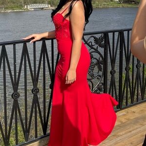 red fashion nova prom dress